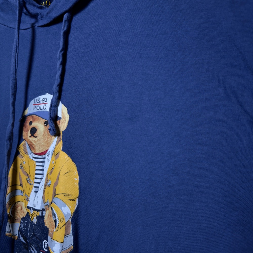 Polo Ralph Lauren Mens 100% Cotton Hoodie XXL Blue Polo Bear Graphic Hooded‎ Tee - Picture 4 of 9